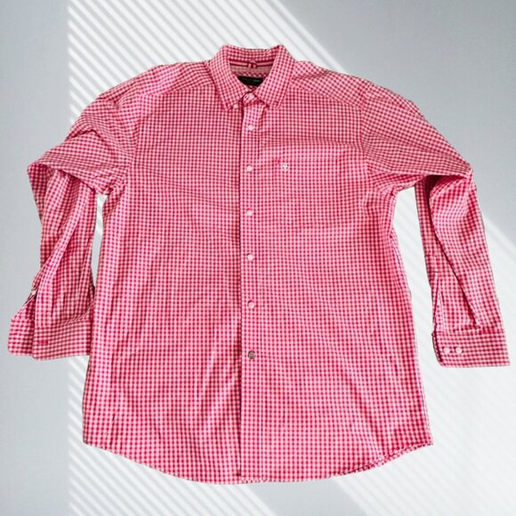 ariat pro series men’s large red white plaid button down long sleeve shirt - Picture 1 of 11